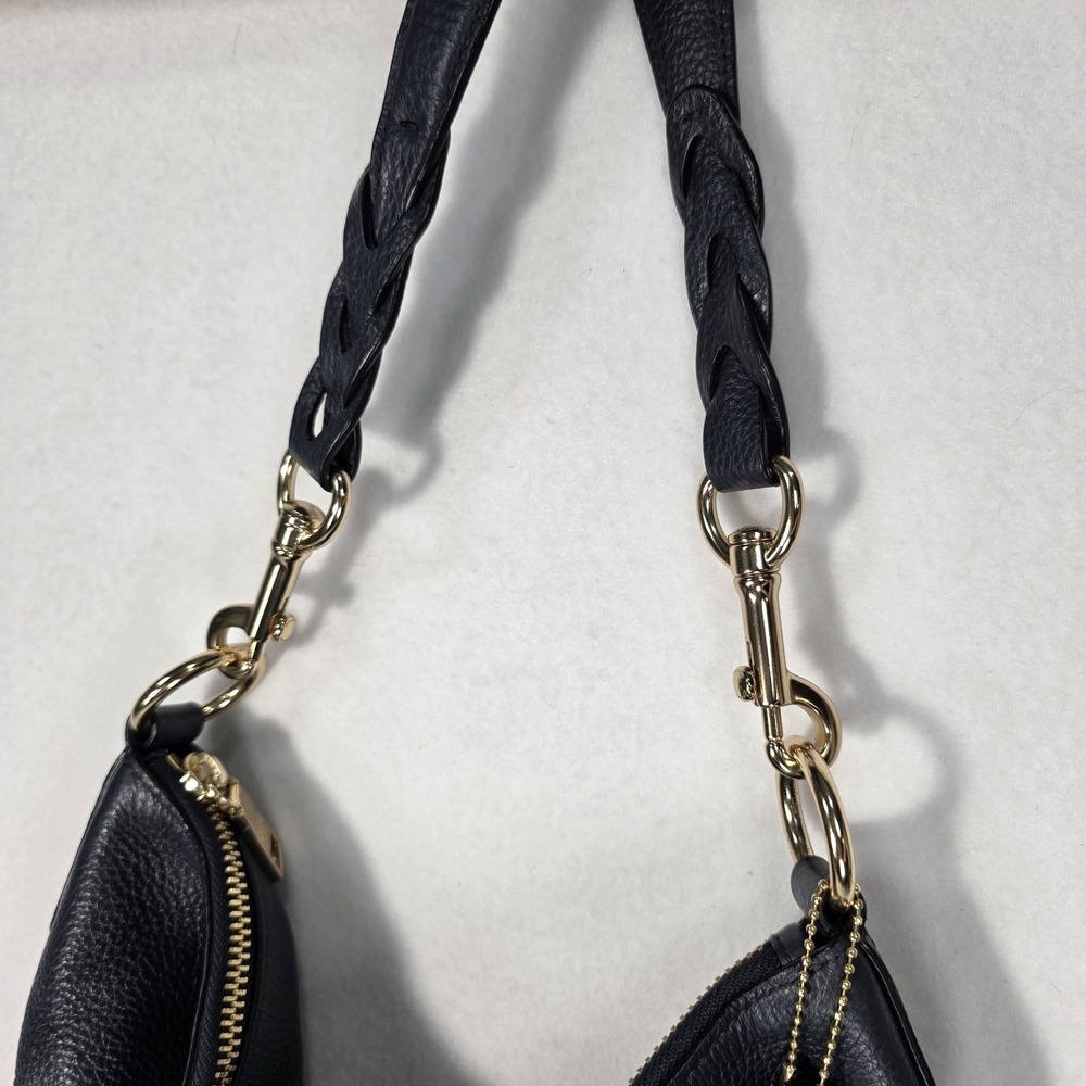 COACH ABBY Navy Blue Pebbled Leather Hobo Shoulder Duffle Bag Purse Tote F31507 - Picture 4 of 10